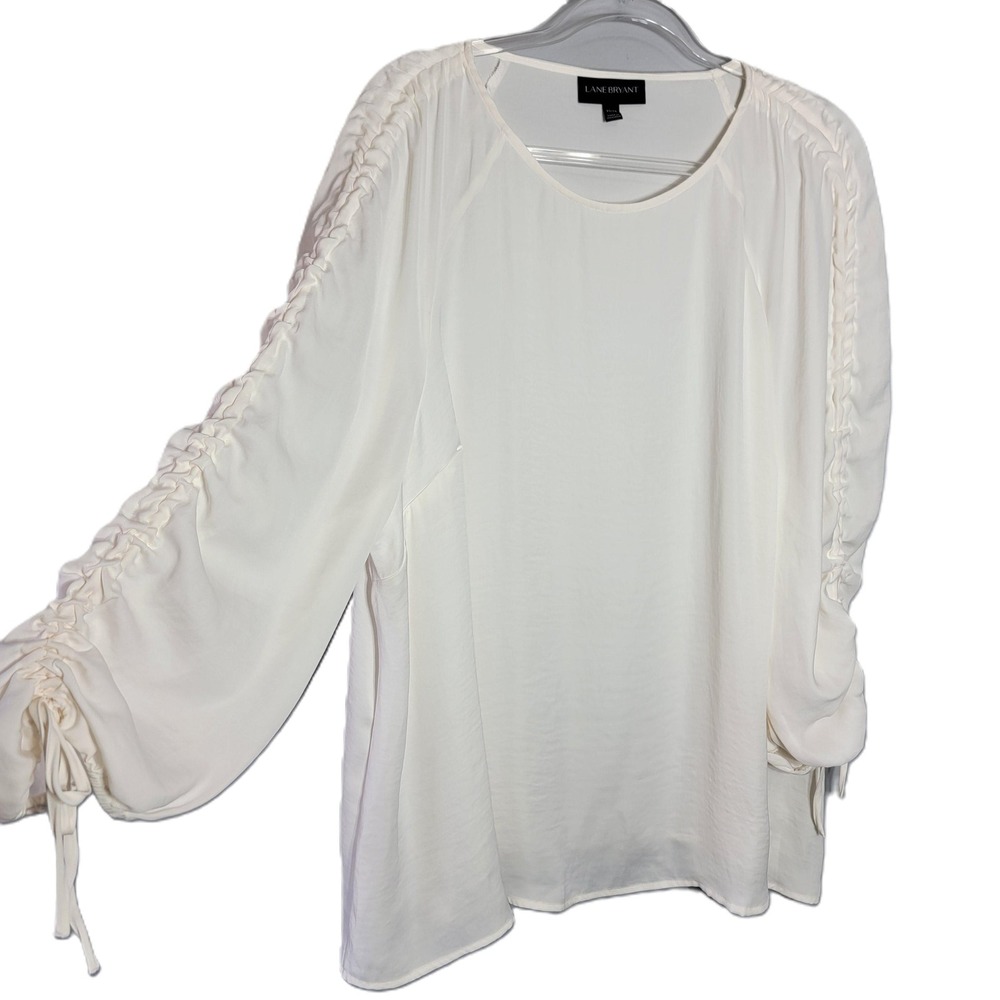 Lane Bryant Ivory White Ruched Braided Sleeve Blouse Top Plus Size 22/24